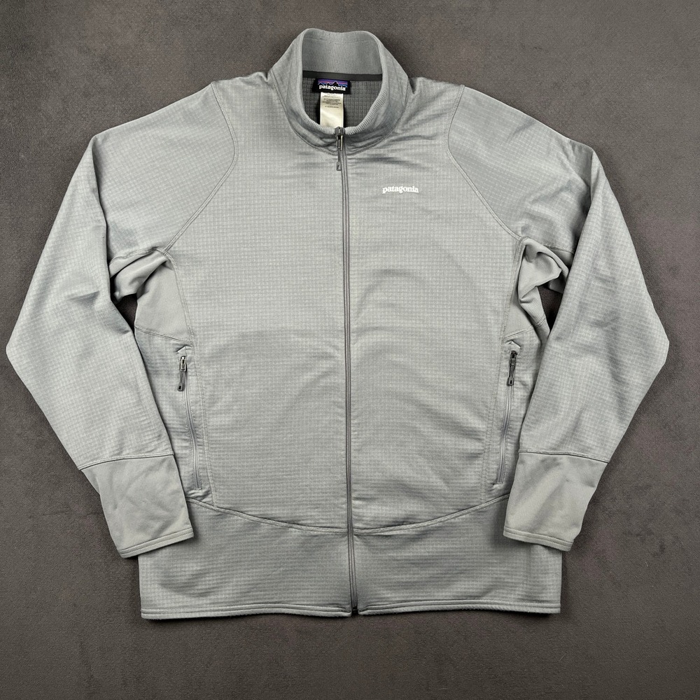 Patagonia R1 Full Zip Jacket Mens XXL Gray Grid Fleece Thumb Loops 40127